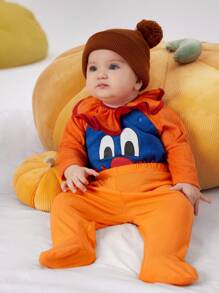 SHEIN Conjunto de bodys, pantalones y baberos estampados con bloques de color de payaso para bebés recién nacidos, pijamas de franela lindos