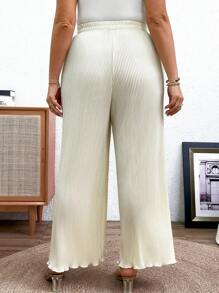 SHEIN Clasi Plus Size Casual Solid Color High Waist Wide Leg Pants Fall Cloth For Women - Apricot - View 4