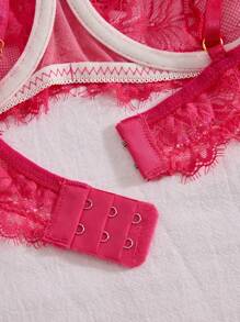 2pcs Women's Sexy Lace Underwear Set With Underwire Padding - Hot Pink - View 3