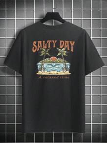 4pcs/Set Men's Summer Casual Palm Tree Print T-Shirts - Multicolor - View 6