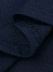 INAWLY 女士春夏正面纽扣字母印花长袖修身 T 恤图案 T 恤女式上衣，适合春季穿着 - 寶藍色 - 查看 5