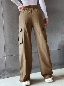 SHEIN Unity Dam Casual Enfärgade Raka Cargobyxor - Brun - Visa 2