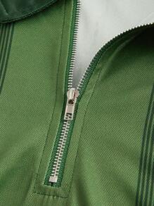 Manfinity Homme Men's Plus Size Summer Striped Short-Sleeved Zipper Half-Placket Casual Polo Shirt - Green - View 4