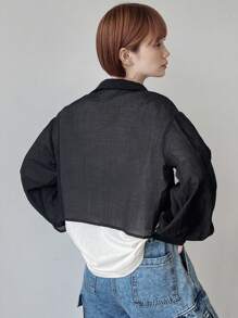 FRIFUL Ladies' Solid Color Simple Daily Long Sleeve Shirt - Black - View 6