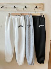 SHEIN Leap Crew Tween Girl Back To School Loose Fit Casual Comfortable Letter Printed Sports Sweatpants 3 Pieces Sets, 3 Packs - Multicolor - View 2