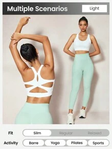 SHEIN Sovereign Charm Plain Color Cut Out Back Sports Bra - White - View 7