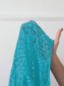 SHEIN Swim 女士纯色简约日常镂空短袖罩衫 夏季 - 藍色 - 查看 6