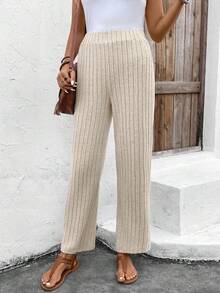 EMERY ROSE Pantalones largos casuales de talle alto y unicolor para mujer - Caqui - Ver 4