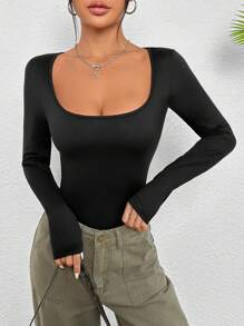 SHEIN PETITE 方領修身連體衣