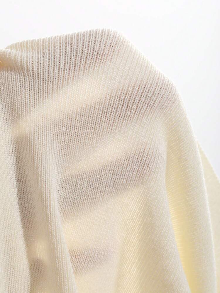 Solid Color Slim-Fit Knitted Top With Off Shoulder And Floral Tie For Women