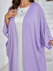 Al Najma Women's Solid Color Simple Elegant Open Front Abaya For Daily Wear - Purple - View 6