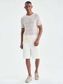 Manfinity VCAY Heren gebreid bijpassend casual T-shirt met ronde hals, korte mouwen en rechte casual shorts, 2 stuks, zomer