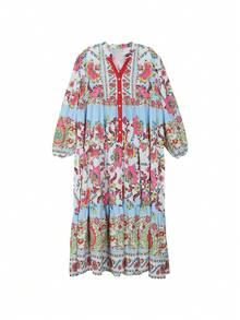 Plus Size Casual V-Neck Printed Dress For Women - Red - View 6