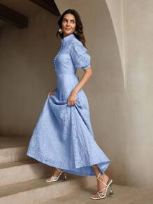 Anewsta Abito lungo casual da donna con maniche corte in pizzo, aderente, per vacanza