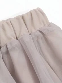 DAZY Váy chữ A bằng vải lưới màu trơn dành cho nữ, cạp chun. - Màu Khaki - Xem 7