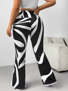 SHEIN EZwear Plus Size Allover Print Casual Flared Pants