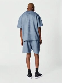 SUMWON Suedette Tee And Short 2 Piece Set - Blue - View 4