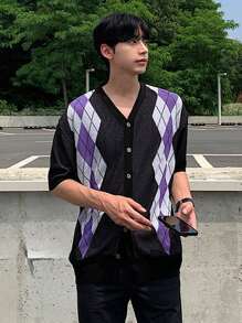 DAZY Men's Summer Knitted Geometric Pattern Top Back To School - Multicolor - View 6