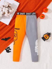 女童万圣节骷髅撞色紧身裤