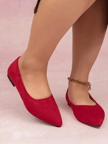 CUCCOO CURVES Plus Size Wide-Fit Flat Slip-On Shoes With Pointed Toe, Red, Suitable For All Seasons - Red - View 1