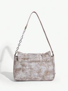 SHEIN ICON Túi đeo vai nữ, Phong cách Y2K, Phong cách đường phố, Hiệu ứng denim, Túi màu xám, Trang trí nơ - màu nâu - Xem 7