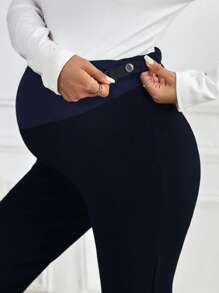 SHEIN Maternity Slimming Buttoned Sports & Outdoor Fashionable Simple Design Long Pants - Navy Blue - View 6