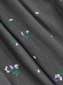 DAZY 简约宽松纯色白色上衣搭配花卉印花裤睡衣套装 - 白色 - 查看 7