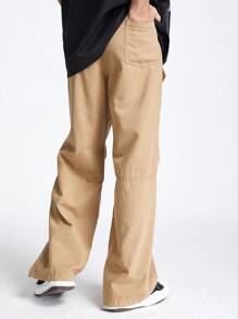 Manfinity NXTstreet Men's Solid Color Loose Fit Woven Straight Pants - Khaki - View 2