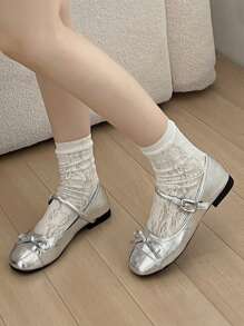 ROMWE Fairycore Women's Sweet Ballet Style Flat Marry Jane Shoes - Silver - View 4
