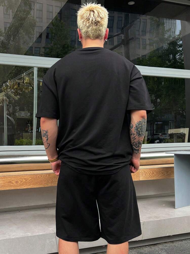 Men's Summer Letter Printed Short Sleeve T-Shirt And Shorts Set Back To School