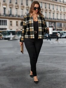 SHEIN Clasi 大尺碼春秋款休閒格子外套