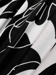 大码假日休闲全印花喇叭袖连衣裙 - 黑色 - 查看 7