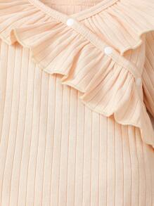 SHEIN Baby Girl's Lovely And  Ruffle Bodysuit With Long Pants, Including Headband, Spring/Autumn - Apricot - View 5