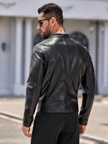 Manfinity VCAY Giubbotto da motociclista con cerniera a spalla regolare con colletto intrecciato da uomo, adatto per le stagioni primaverili e autunnali
