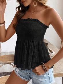 SHEIN Frenchy 女士纯色简约日常夏季抹胸 - 黑色 - 查看 3