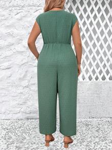SHEIN LUNE Plus Size Summer Casual Solid Color Textured Wide-Leg Jumpsuit