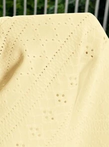 SHEIN EZwear 夏季白色針織緊身無肩帶頂部，配上空洞刺繡。 - 黃色 - 查看 8