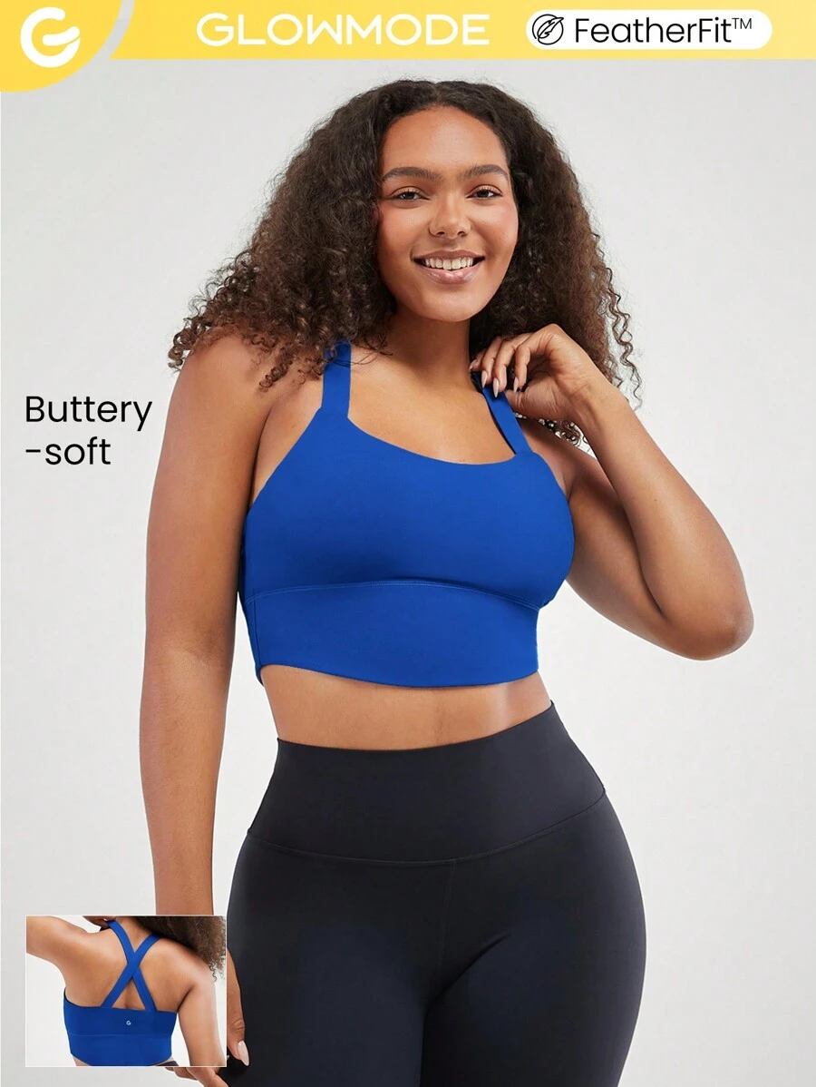 GLOWMODE FeatherFit™ Crossover Straps Curved Hem Sports Bra Tank Top Low Impact Yoga Daily
