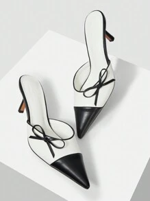 MOTF PREMIUM ZAPATOS DE TACÓN ALTO PUNTIAGUDOS CON DETALLE DE LAZO DE DOS TONOS ELEGANTES Y ELEGANTES PARA MUJER, PARA NAVIDAD, OTOÑO, AÑO NUEVO, DÍA DE SAN VALENTÍN