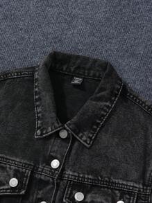 Sparklyn Teen Girl Y2K Street Flat Pockets Crop Denim Jacket, Girls Chic Autumn Winter Item