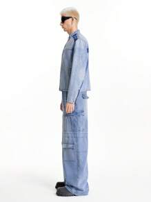 Chillumni 男式浅蓝色宽松工装牛仔裤 - 淺色水洗藍 - 查看 9