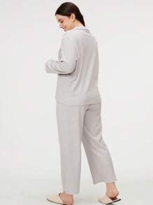 LUVLETTE 秋冬季华夫格针织长款女士棉质女士睡衣套装休闲套装秋季睡衣衣服 - 淺灰色 - 查看 2