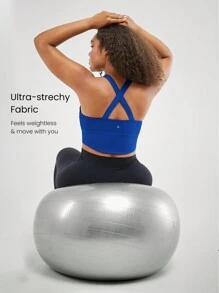 GLOWMODE FeatherFit™ Crossover Straps Curved Hem Sports Bra Tank Top Low Impact Yoga Daily - Royal Blue - View 6