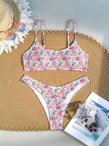Swim Mod 女士夏季海滩碎花比基尼套装，随机印花，性感露背两件套比基尼套装
