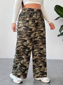 SHEIN EZwear Plus Size Women's Casual Camouflage Printed Long Pants