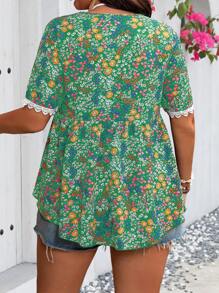 Flirla Camisa casual diaria de talla grande para mujer con estampado aleatorio