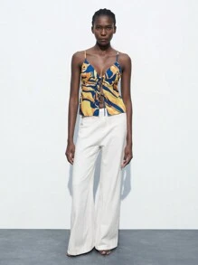 Maija 女士夏季斑馬紋打結休閒背心上衣 - 黑與白 - 查看 2