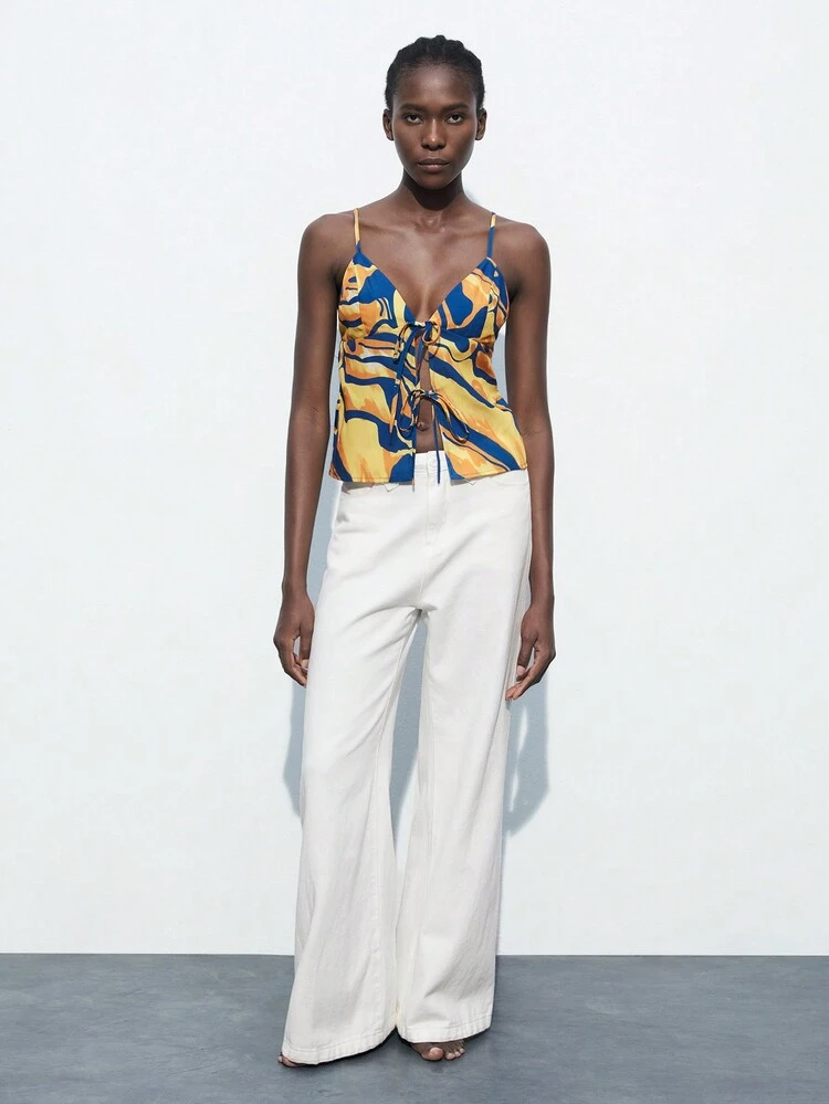 SHEIN Maija Women's Summer Zebra Print Tie-Front Casual Tank Top