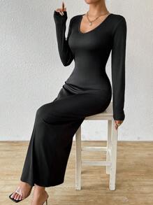 Chiquease Women's V-Neck Bodycon Knitted Dress - Black - View 6