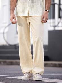 Manfinity VCAY Men's Woven Integrated Casual Straight-Leg Pants For Daily Wear